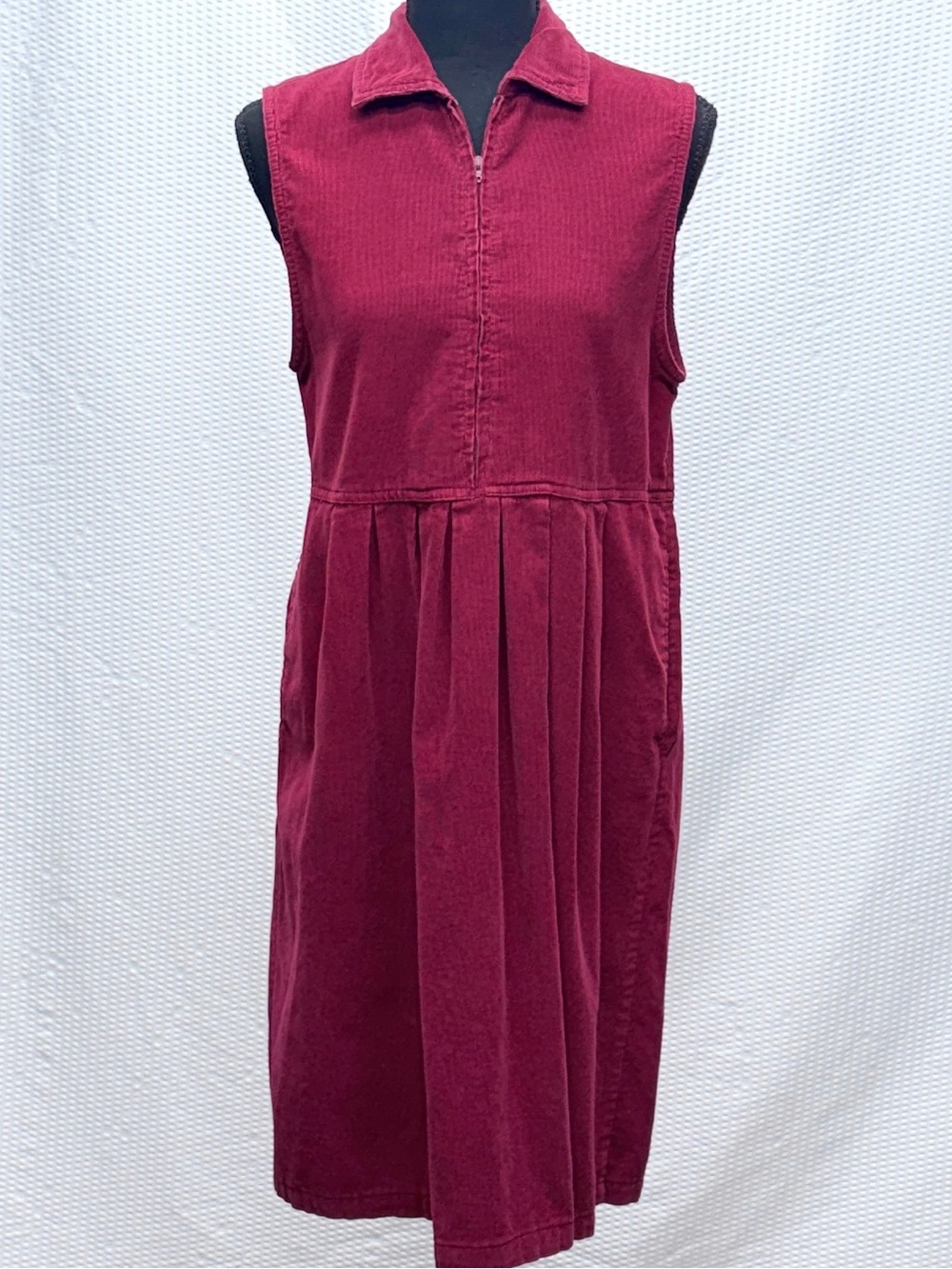Vintage Fads 90s Burgundy Corduroy Jumper Dress Womens 2P Cottagecore Talon Zip